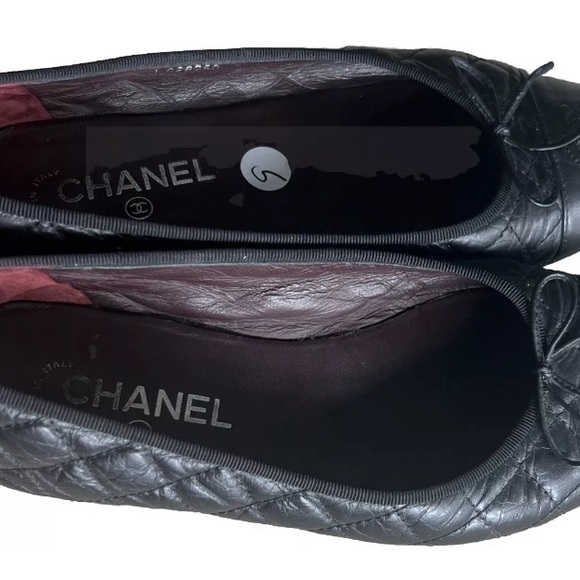 Chanel ballet flats 9.5 VGUC Quilted Leather Bow Tie Double CC Logo Black - Picture 2 of 13